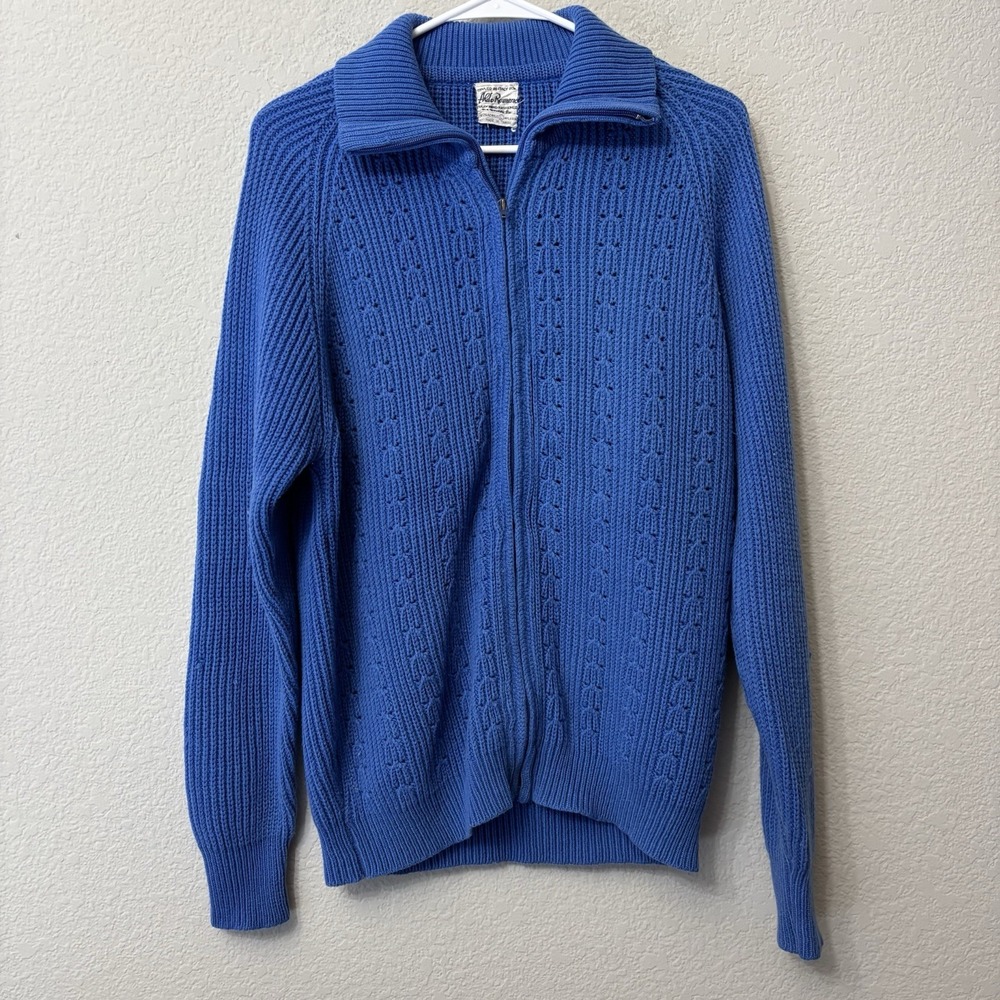 Vintage 70s To 90s Aldo Romano Blue Full Zip Knit Sweater Men's Size Large L